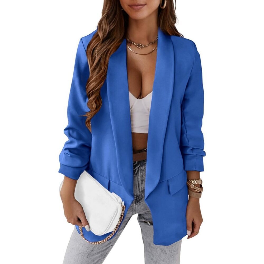 Women's Blue Casual Blazer Spring Fall Fashion Long Sleeve Open Front Work
